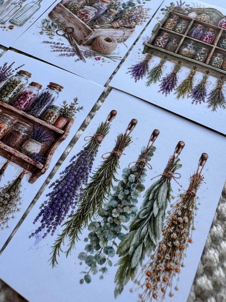 16 Botanical Herb Stickers, Lavender Apothecary Watercolor Stickers, Cottagecore Junk Journal Scrapbook Planner Botanical Decor