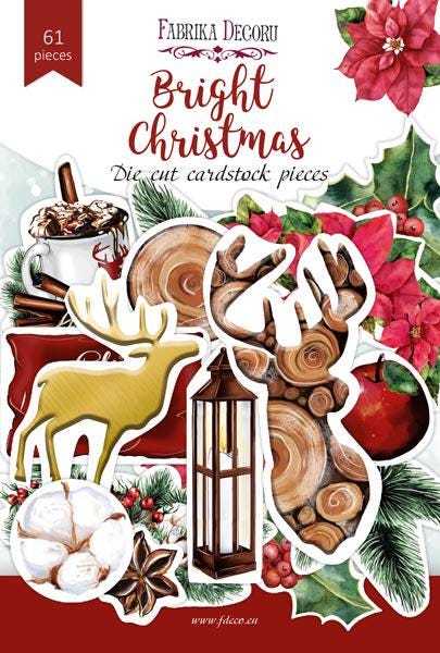 61 Christmas Die Cuts, Bright Christmas Ephemera, Poinsettia Deer Pinecones Cardstock Pieces, NOT Stickers, No Adhesive