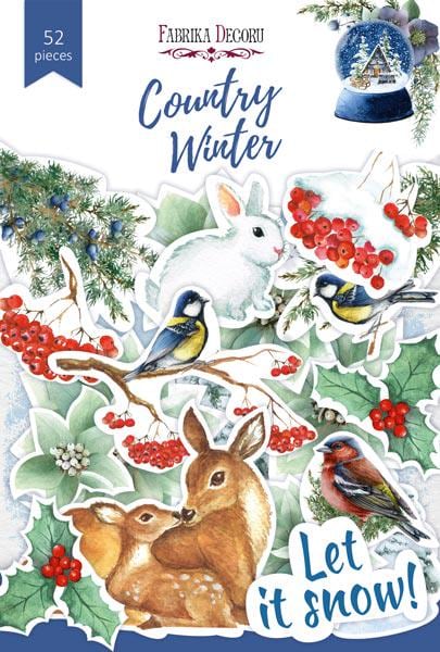 52 Winter Die Cuts, Country Winter Ephemera, Deer Rabbit Birds & Botanical Cardstock Pieces, NOT Stickers, No Adhesive