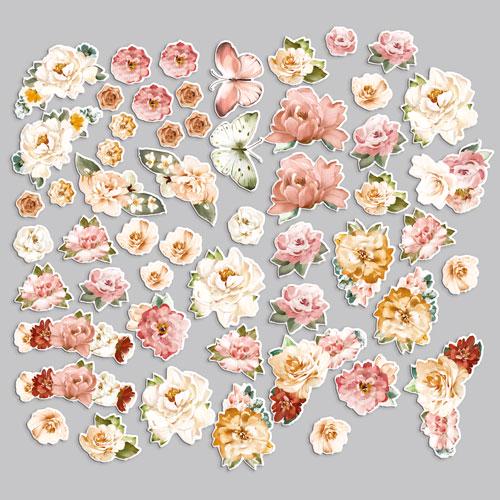 54 Floral Die Cuts, Pink & Cream Flowers and Butterflies, Cardstock Ephemera, NOT Stickers, No Adhesive, Scrapbook Supplies