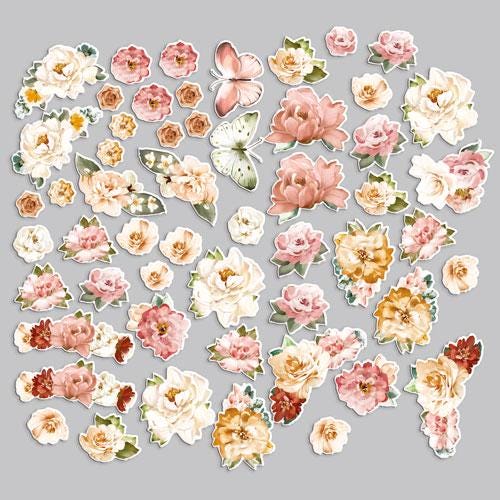 54 Floral Die Cuts, Pink & Cream Flowers and Butterflies, Cardstock Ephemera, NOT Stickers, No Adhesive, Scrapbook Supplies