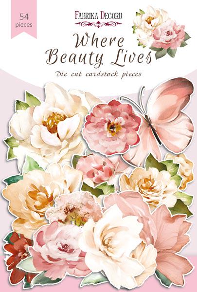 54 Floral Die Cuts, Pink & Cream Flowers and Butterflies, Cardstock Ephemera, NOT Stickers, No Adhesive, Scrapbook Supplies