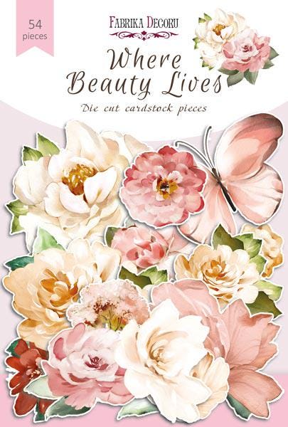 54 Floral Die Cuts, Pink & Cream Flowers and Butterflies, Cardstock Ephemera, NOT Stickers, No Adhesive, Scrapbook Supplies