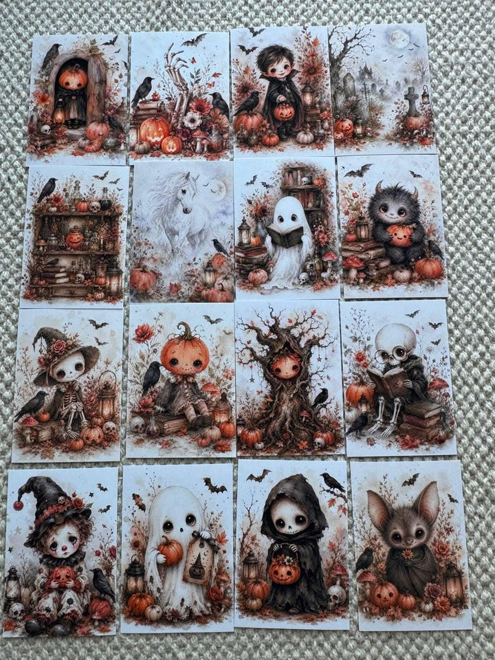 16 Cute Halloween Watercolor Stickers, Kawaii Ghost Pumpkin Witch Gothic Journal Stickers, Spooky Scrapbook Ephemera Set UK