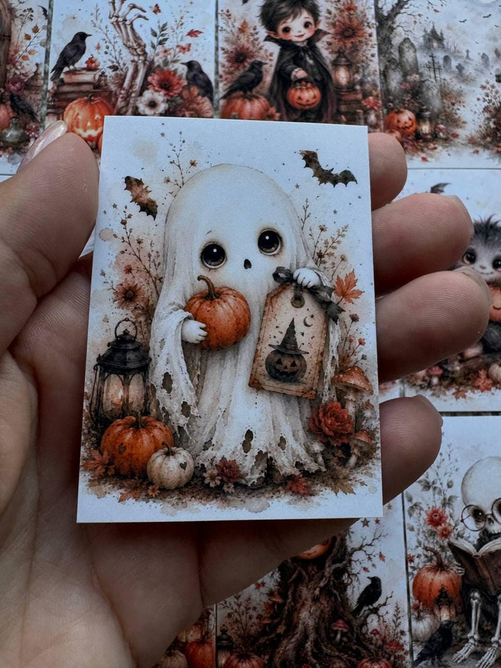 16 Cute Halloween Watercolor Stickers, Kawaii Ghost Pumpkin Witch Gothic Journal Stickers, Spooky Scrapbook Ephemera Set UK