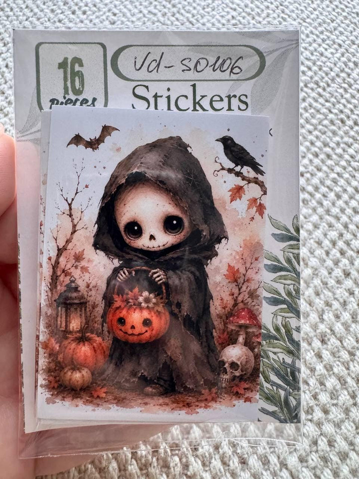 16 Cute Halloween Watercolor Stickers, Kawaii Ghost Pumpkin Witch Gothic Journal Stickers, Spooky Scrapbook Ephemera Set UK
