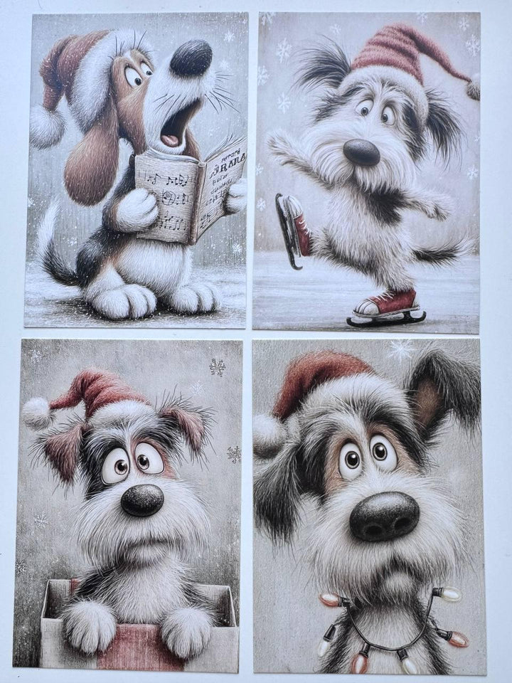 Set of 20 Christmas Dog Postcards, Cute Winter Puppy Cards, 10 x 14.5 cm, 20 Different Designs, Single-Sided Craft Cards