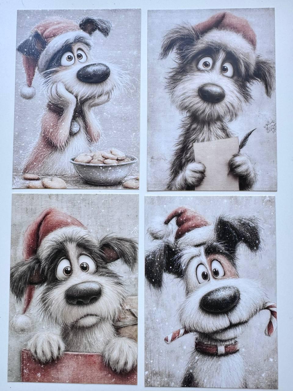Set of 20 Christmas Dog Postcards, Cute Winter Puppy Cards, 10 x 14.5 cm, 20 Different Designs, Single-Sided Craft Cards