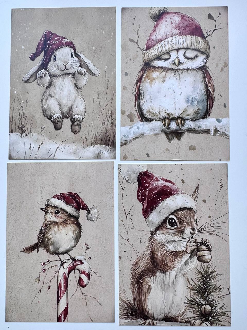 Set of 20 Christmas Woodland Animal Postcards, Winter Wildlife Cards, 10 x 14.5 cm, 20 Different Designs, Single-Sided Cards