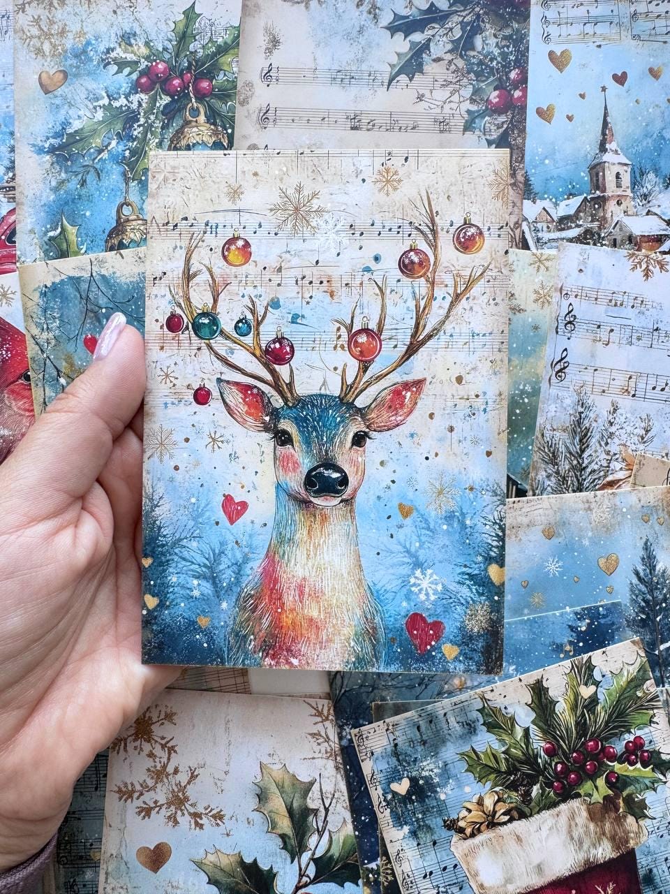 Set of 20 Vintage Christmas Postcards, Santa & Winter Cards, Christmas Music Designs, 10 x 14.5 cm, 20 Different Single-Sided Cards