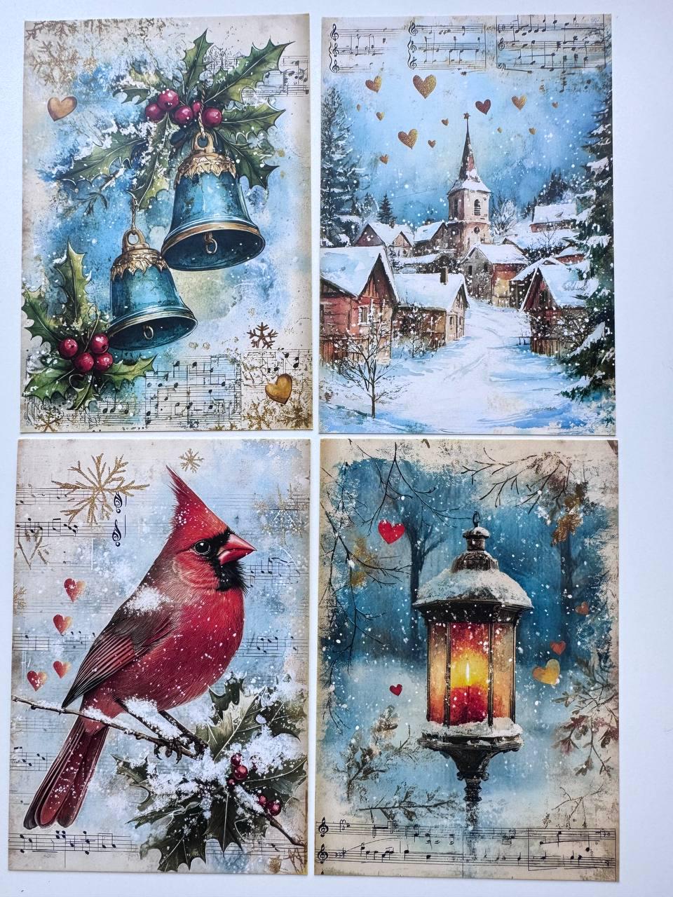 Set of 20 Vintage Christmas Postcards, Santa & Winter Cards, Christmas Music Designs, 10 x 14.5 cm, 20 Different Single-Sided Cards
