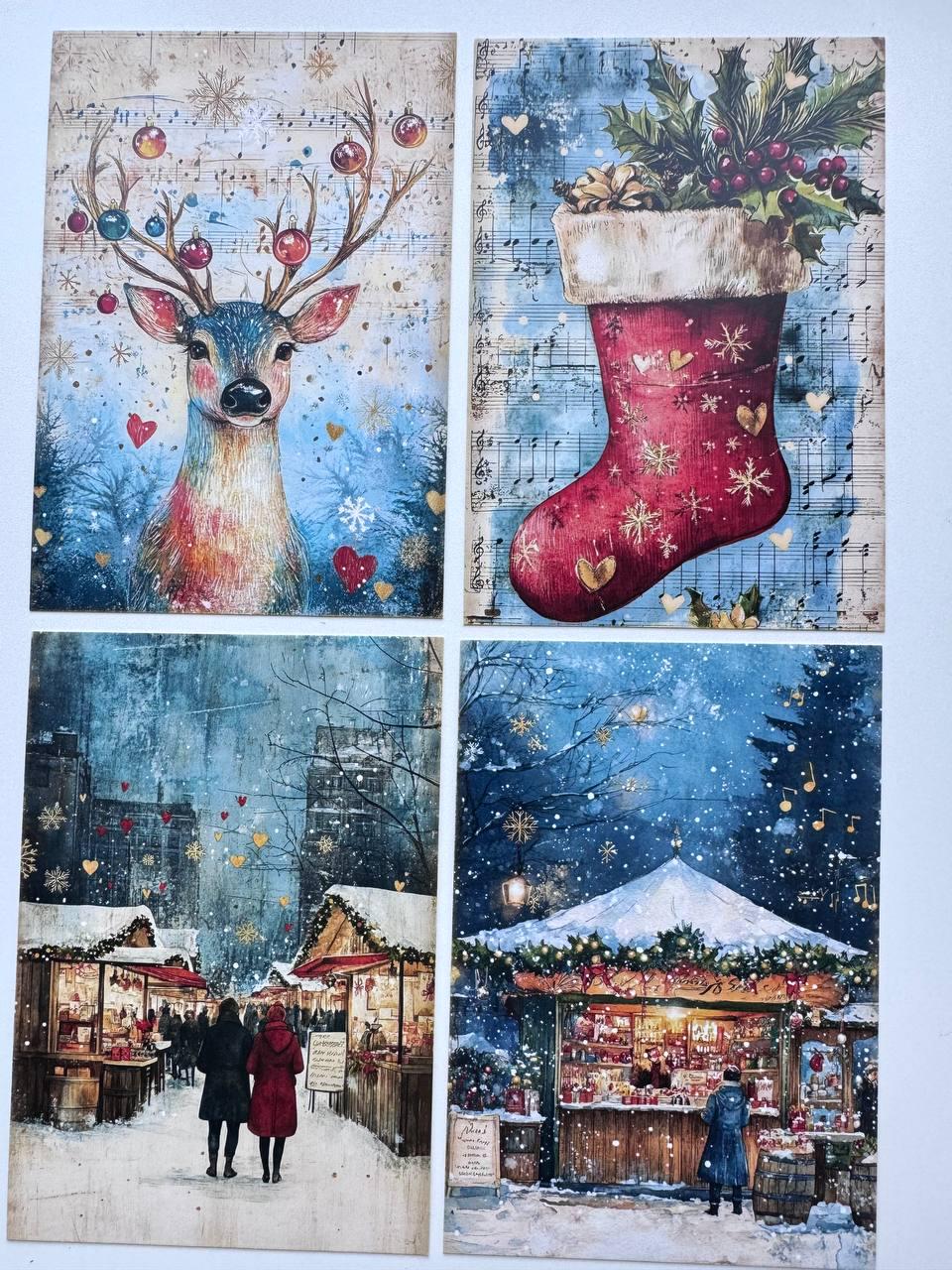 Set of 20 Vintage Christmas Postcards, Santa & Winter Cards, Christmas Music Designs, 10 x 14.5 cm, 20 Different Single-Sided Cards
