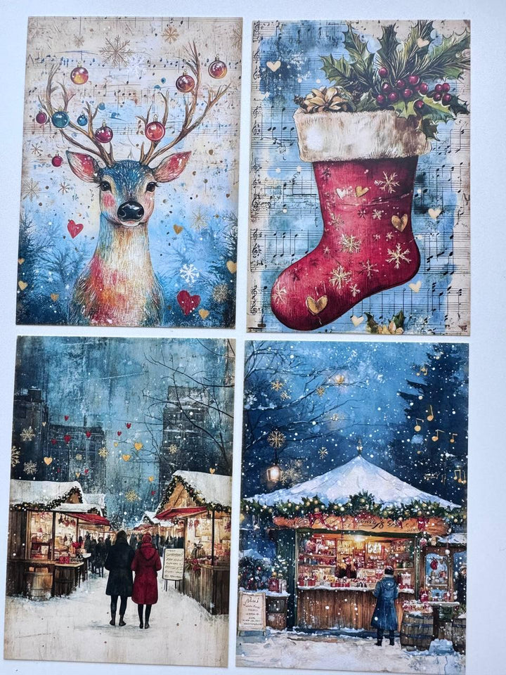 Set of 20 Vintage Christmas Postcards, Santa & Winter Cards, Christmas Music Designs, 10 x 14.5 cm, 20 Different Single-Sided Cards