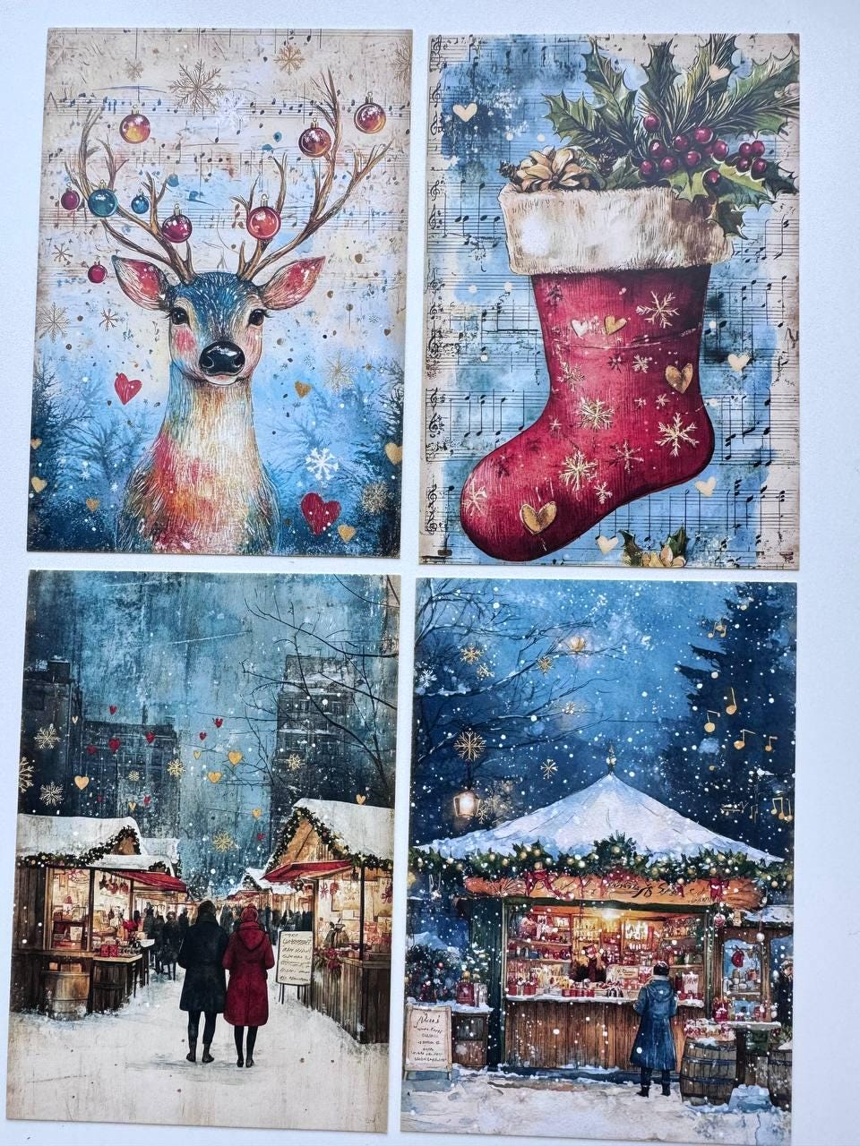 Set of 20 Vintage Christmas Postcards, Santa & Winter Cards, Christmas Music Designs, 10 x 14.5 cm, 20 Different Single-Sided Cards