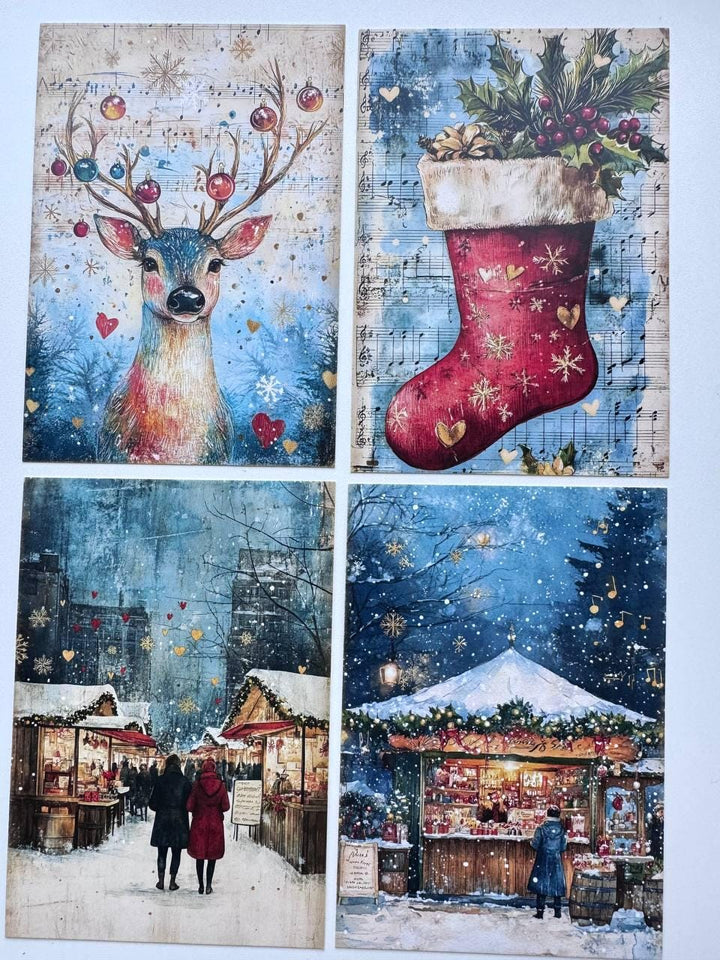 Set of 20 Vintage Christmas Postcards, Santa & Winter Cards, Christmas Music Designs, 10 x 14.5 cm, 20 Different Single-Sided Cards