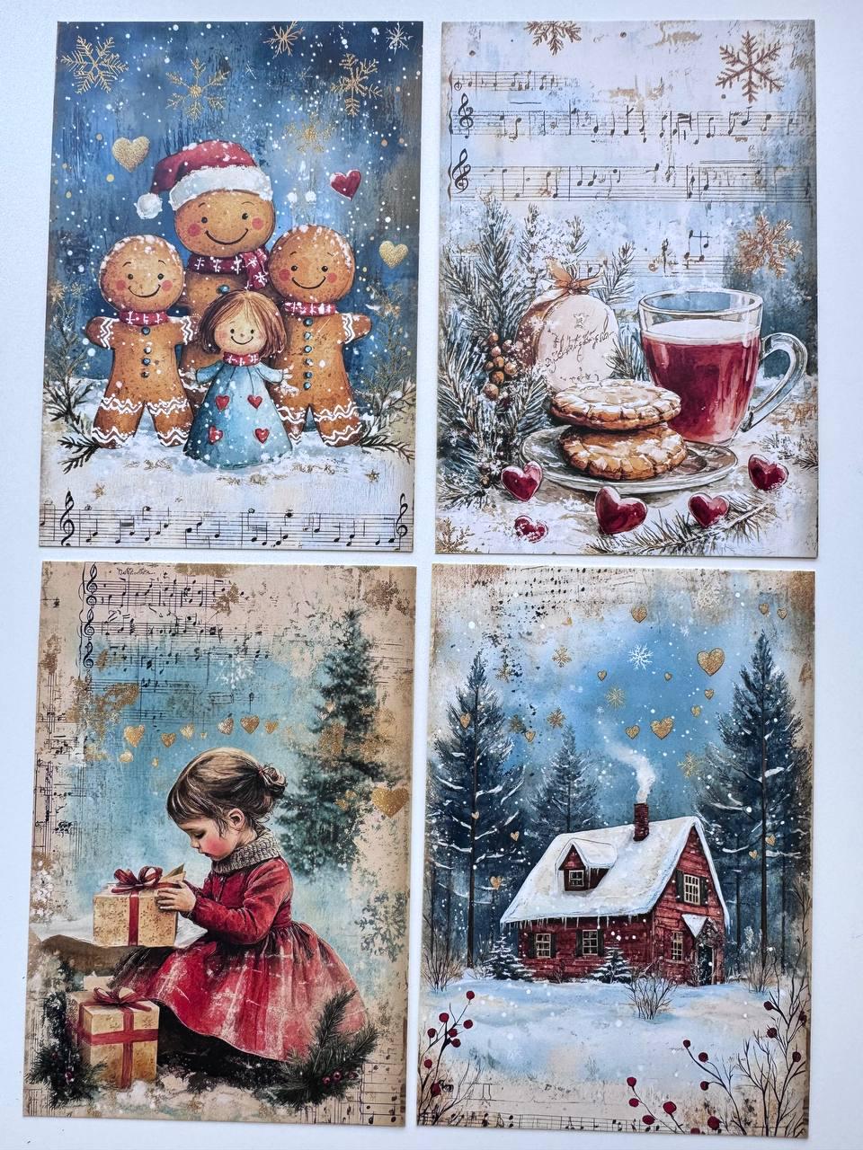 Set of 20 Vintage Christmas Postcards, Santa & Winter Cards, Christmas Music Designs, 10 x 14.5 cm, 20 Different Single-Sided Cards