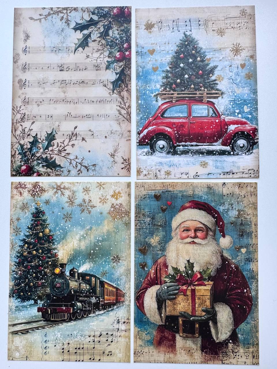 Set of 20 Vintage Christmas Postcards, Santa & Winter Cards, Christmas Music Designs, 10 x 14.5 cm, 20 Different Single-Sided Cards