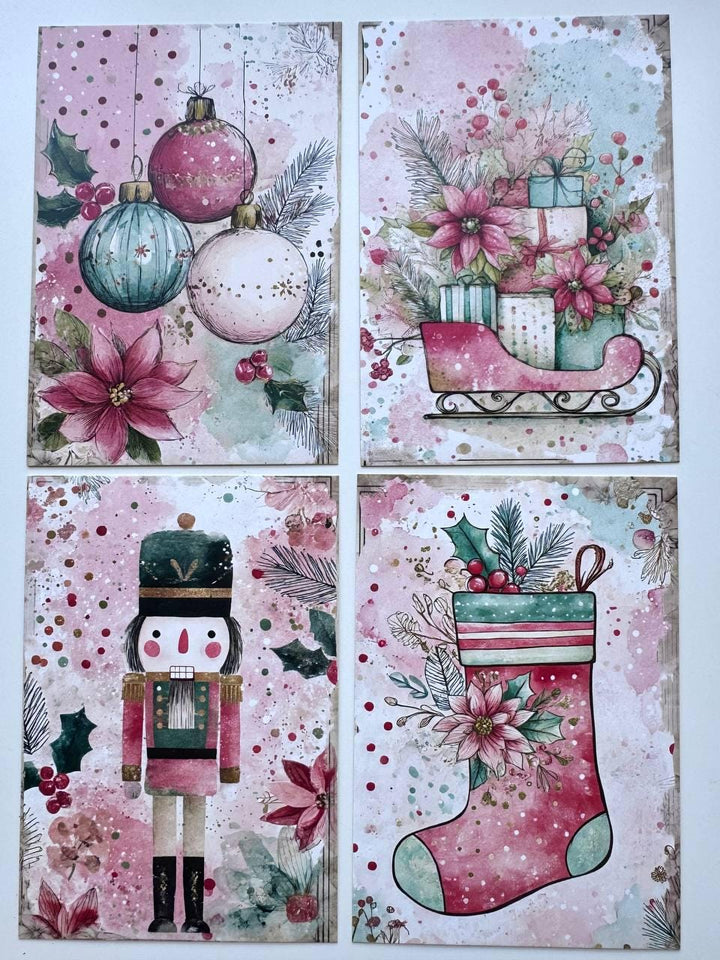 Set of 20 Pink Christmas Postcards, Cute Angel & Festive Cards, 10 x 14.5 cm, 20 Different Designs, Single-Sided Winter Cards