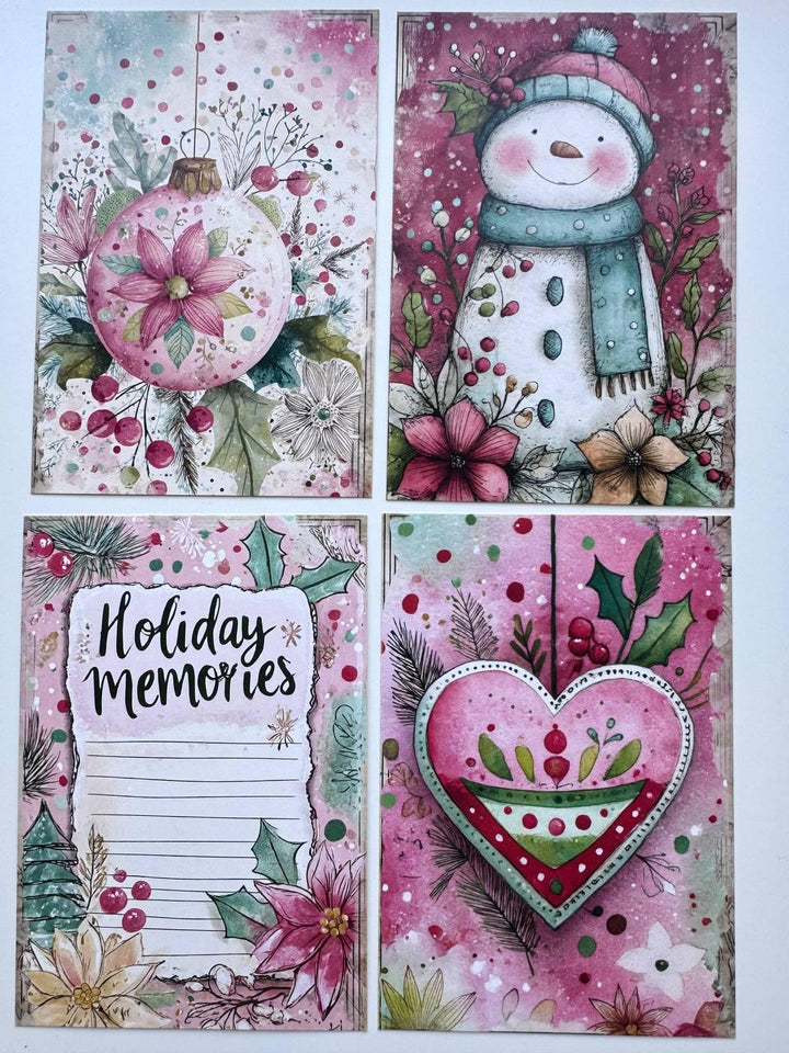 Set of 20 Pink Christmas Postcards, Cute Angel & Festive Cards, 10 x 14.5 cm, 20 Different Designs, Single-Sided Winter Cards