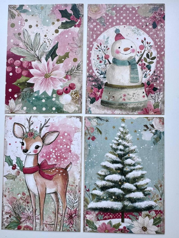 Set of 20 Pink Christmas Postcards, Cute Angel & Festive Cards, 10 x 14.5 cm, 20 Different Designs, Single-Sided Winter Cards