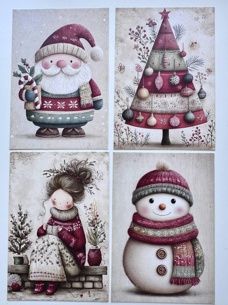 Set of 20 Christmas Postcards, Cute Santa Penguin Reindeer Cards, 10 x 14.5 cm, 20 Different Designs, Single-Sided Festive Cards