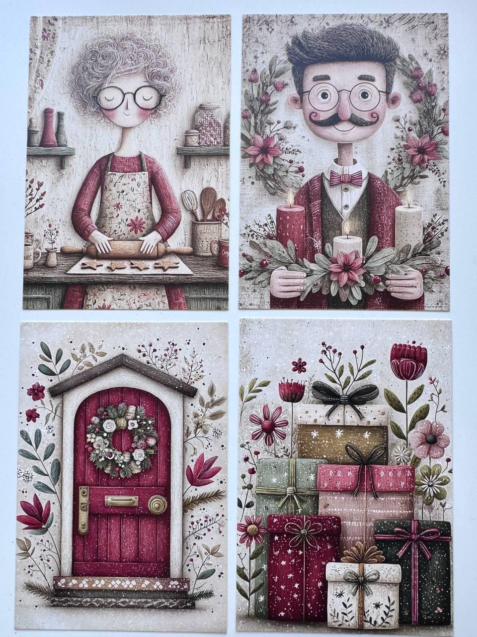 Set of 20 Christmas Postcards, Cute Santa Penguin Reindeer Cards, 10 x 14.5 cm, 20 Different Designs, Single-Sided Festive Cards