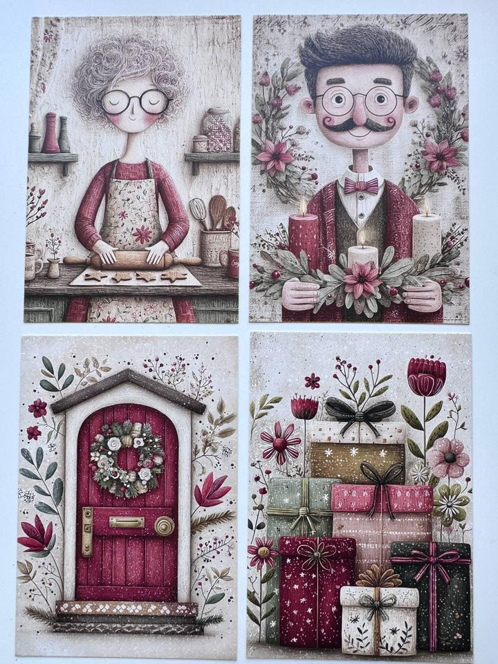 Set of 20 Christmas Postcards, Cute Santa Penguin Reindeer Cards, 10 x 14.5 cm, 20 Different Designs, Single-Sided Festive Cards