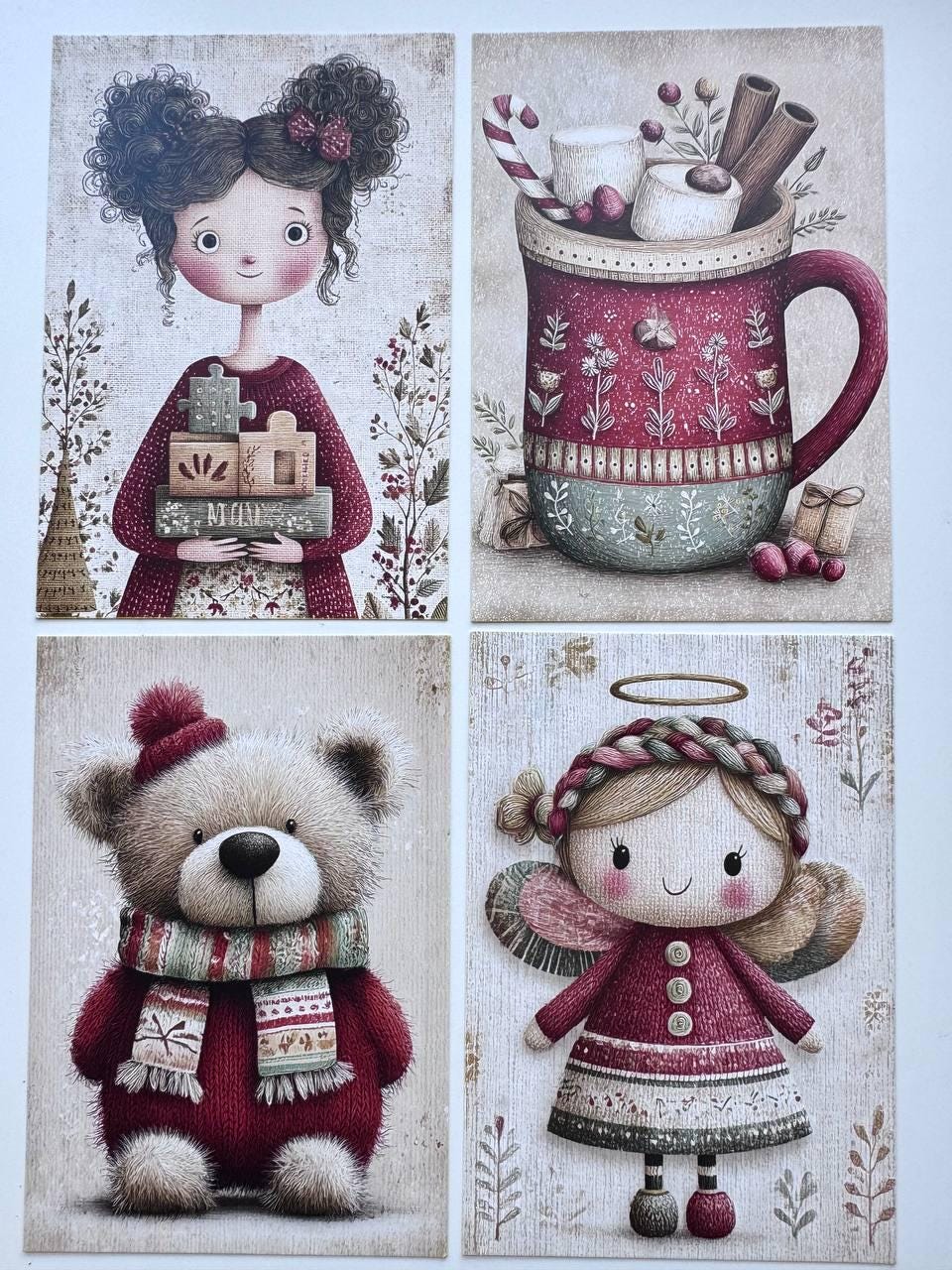 Set of 20 Christmas Postcards, Cute Santa Penguin Reindeer Cards, 10 x 14.5 cm, 20 Different Designs, Single-Sided Festive Cards