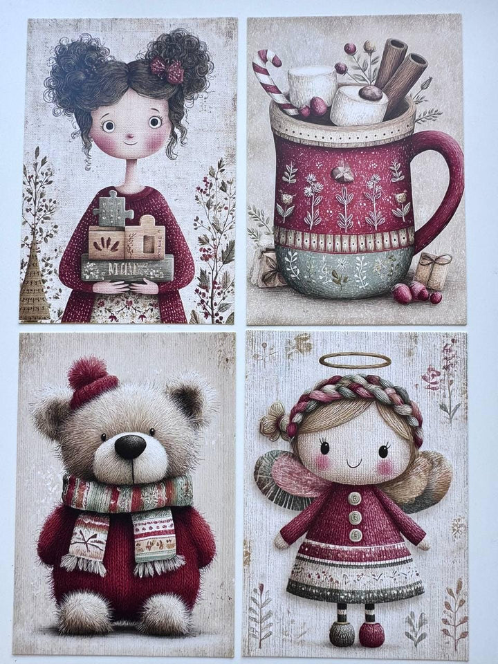 Set of 20 Christmas Postcards, Cute Santa Penguin Reindeer Cards, 10 x 14.5 cm, 20 Different Designs, Single-Sided Festive Cards