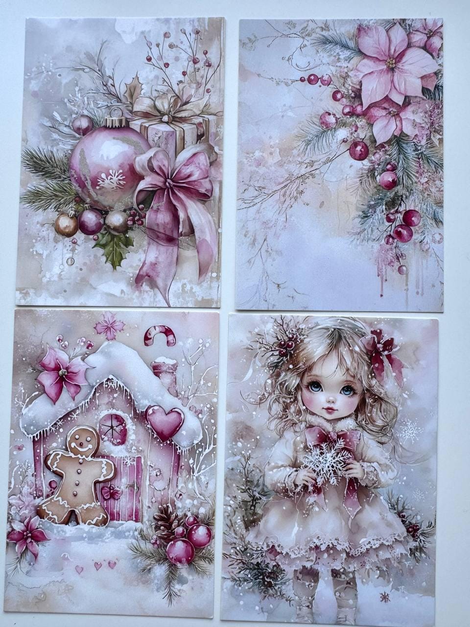 Set of 20 Pink Christmas Postcards, Vintage Santa Winter Cards, 10 x 14.5 cm, 20 Different Designs, Single-Sided Festive Cards