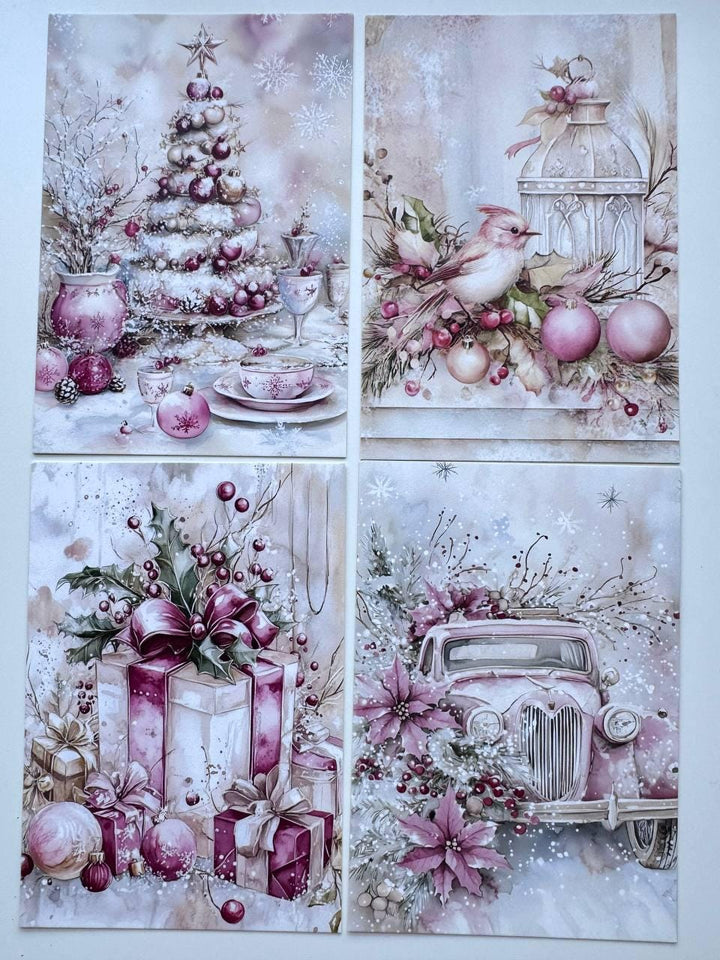 Set of 20 Pink Christmas Postcards, Vintage Santa Winter Cards, 10 x 14.5 cm, 20 Different Designs, Single-Sided Festive Cards