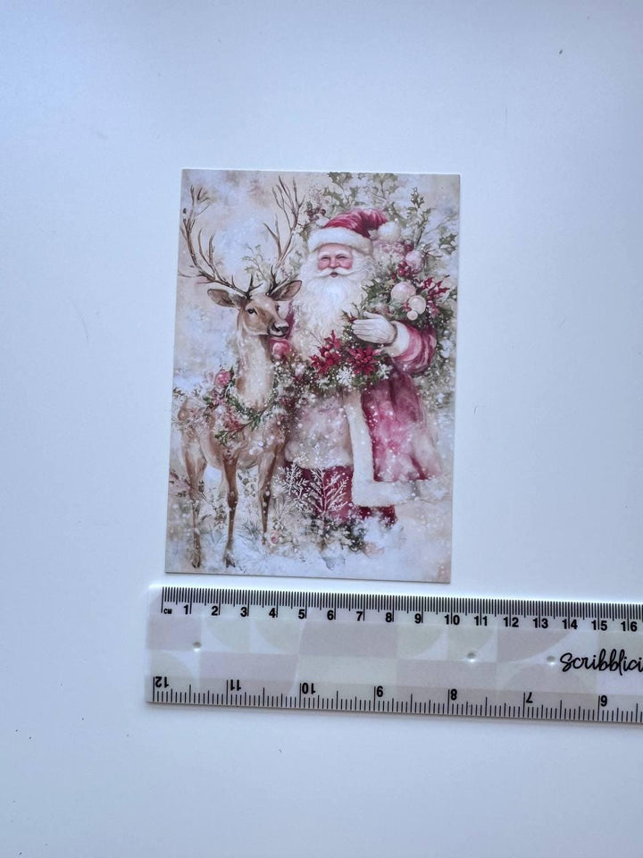 Set of 20 Pink Christmas Postcards, Vintage Santa Winter Cards, 10 x 14.5 cm, 20 Different Designs, Single-Sided Festive Cards