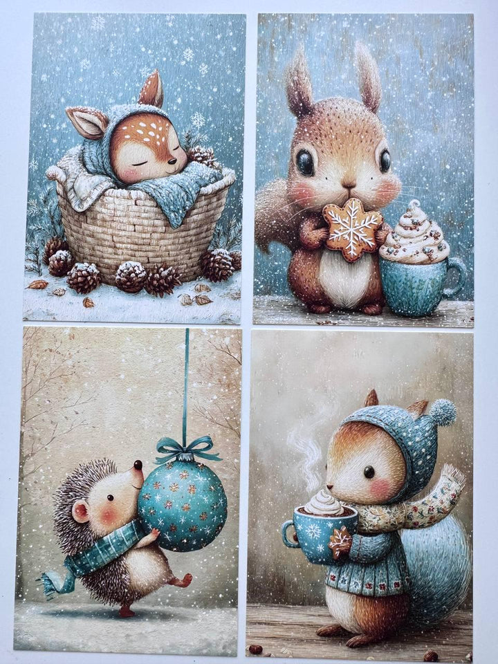Set of 20 Woodland Christmas Postcards, Cute Deer Bunny Squirrel Cards, 10 x 14.5 cm, 20 Different Designs, Single-Sided Winter Cards