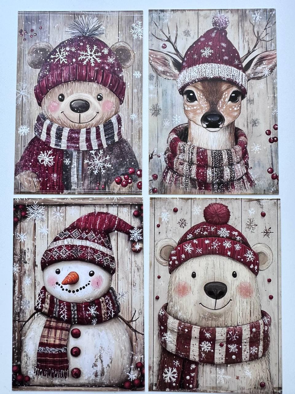 Set of 20 Cute Christmas Animal Postcards, Reindeer Owl Penguin Santa Cards, 10 x 14.5 cm, 20 Different Designs, Single-Sided