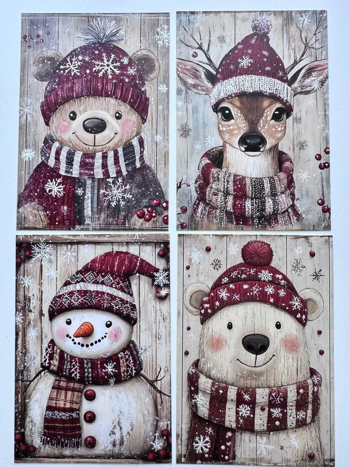 Set of 20 Cute Christmas Animal Postcards, Reindeer Owl Penguin Santa Cards, 10 x 14.5 cm, 20 Different Designs, Single-Sided