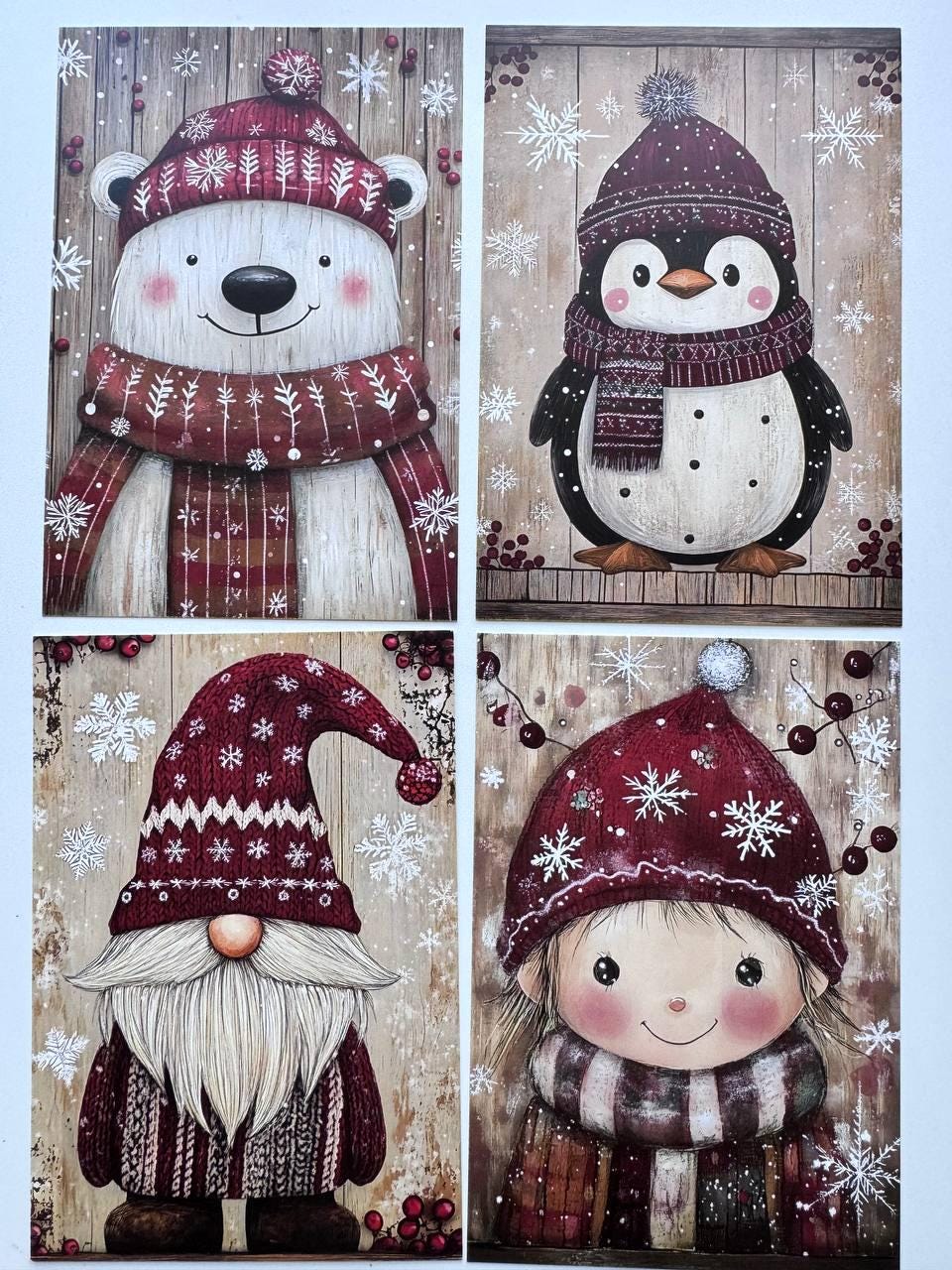 Set of 20 Cute Christmas Animal Postcards, Reindeer Owl Penguin Santa Cards, 10 x 14.5 cm, 20 Different Designs, Single-Sided