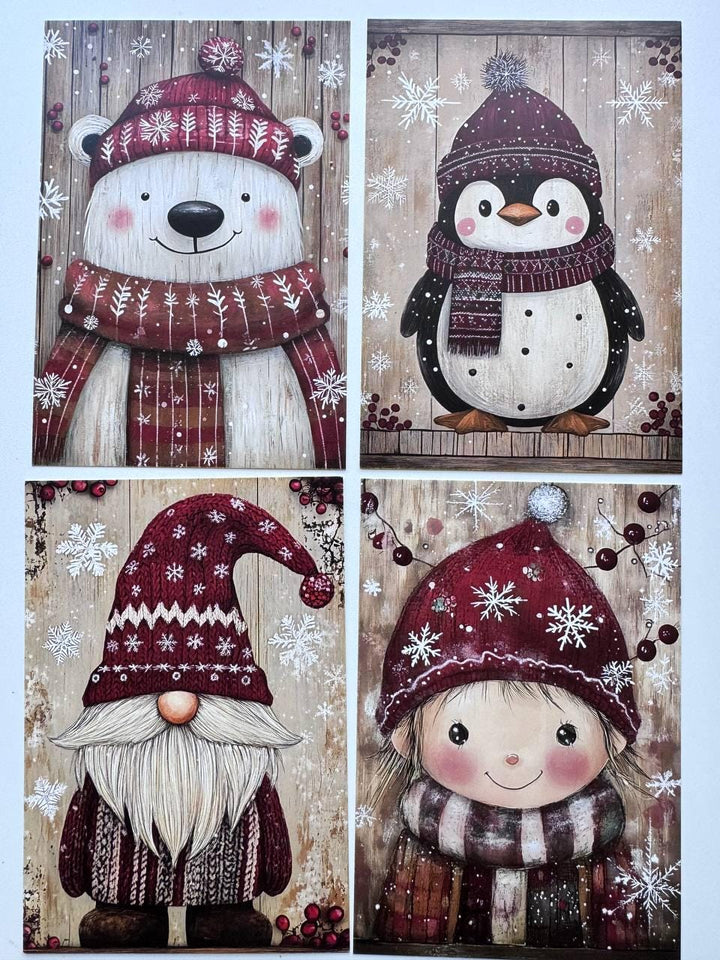Set of 20 Cute Christmas Animal Postcards, Reindeer Owl Penguin Santa Cards, 10 x 14.5 cm, 20 Different Designs, Single-Sided
