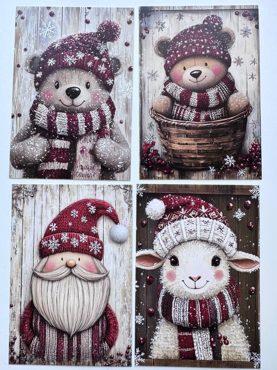 Set of 20 Cute Christmas Animal Postcards, Reindeer Owl Penguin Santa Cards, 10 x 14.5 cm, 20 Different Designs, Single-Sided