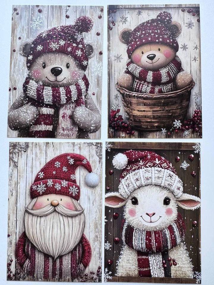 Set of 20 Cute Christmas Animal Postcards, Reindeer Owl Penguin Santa Cards, 10 x 14.5 cm, 20 Different Designs, Single-Sided