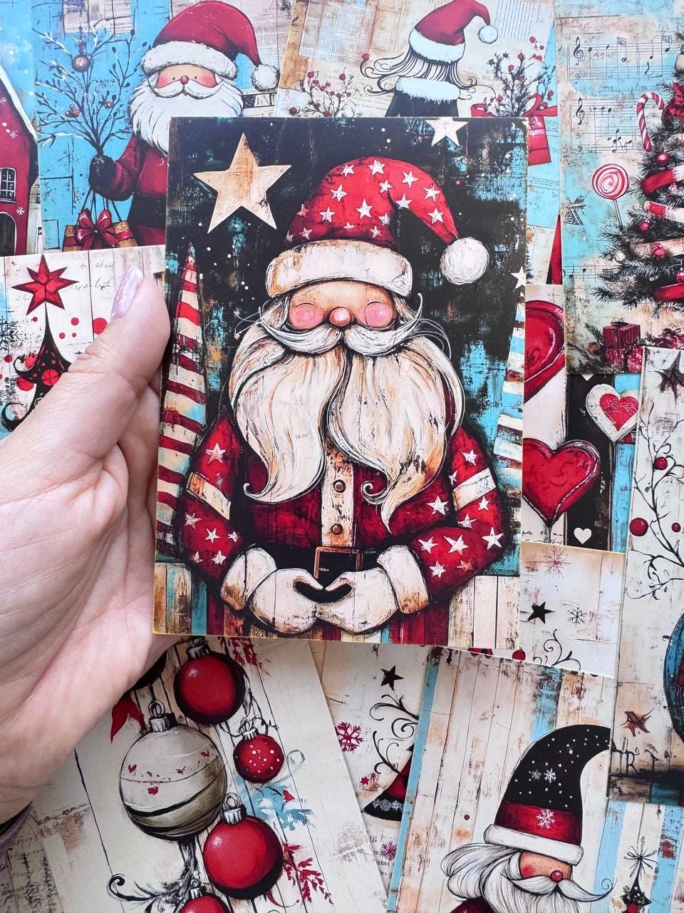 Set of 20 Christmas Postcards, Santa Claus & Festive Art Cards, 10 x 14.5 cm, 20 Different Designs, Single-Sided, Junk Journal