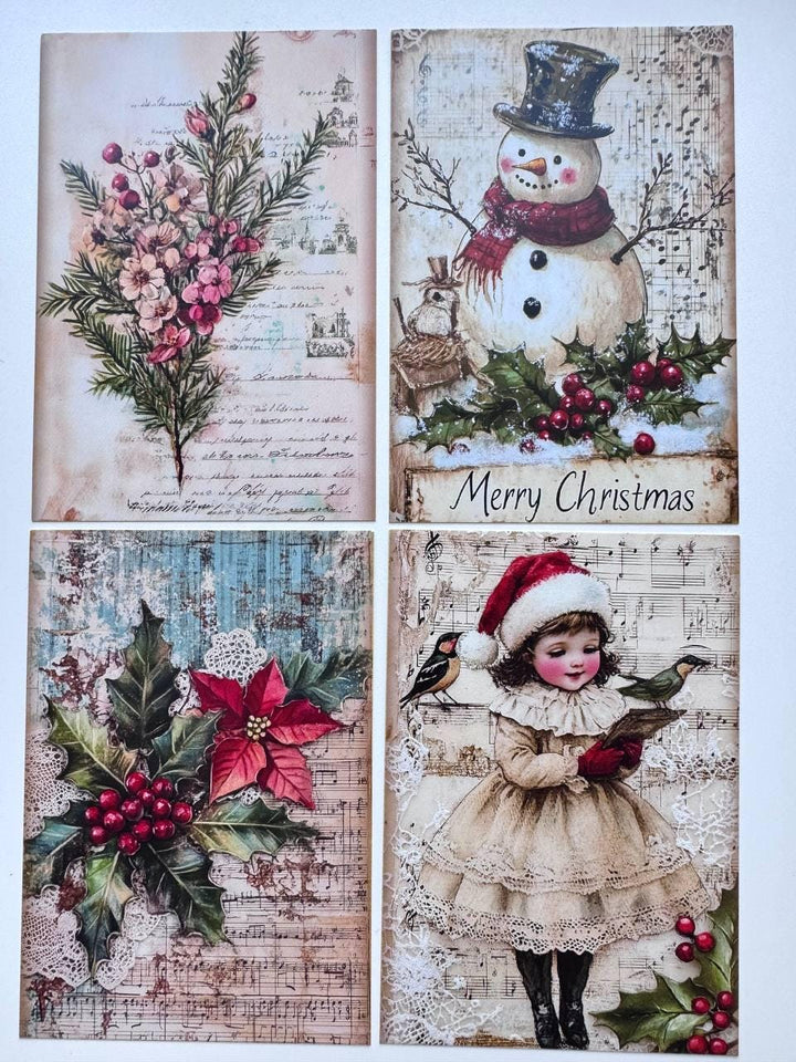Set of 20 Vintage Christmas Postcards, Santa & Winter Birds, 10 x 14.5 cm, 20 Different Designs, Single-Sided, Junk Journal Cards