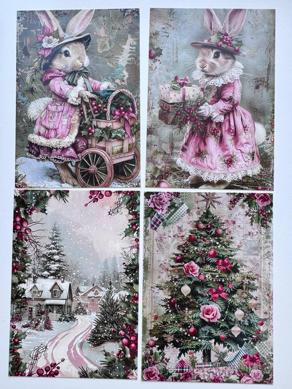 Set of 20 Christmas Postcards, Santa Claus & Festive Art Cards, 10 x 14.5 cm, 20 Different Designs, Single-Sided, Junk Journal
