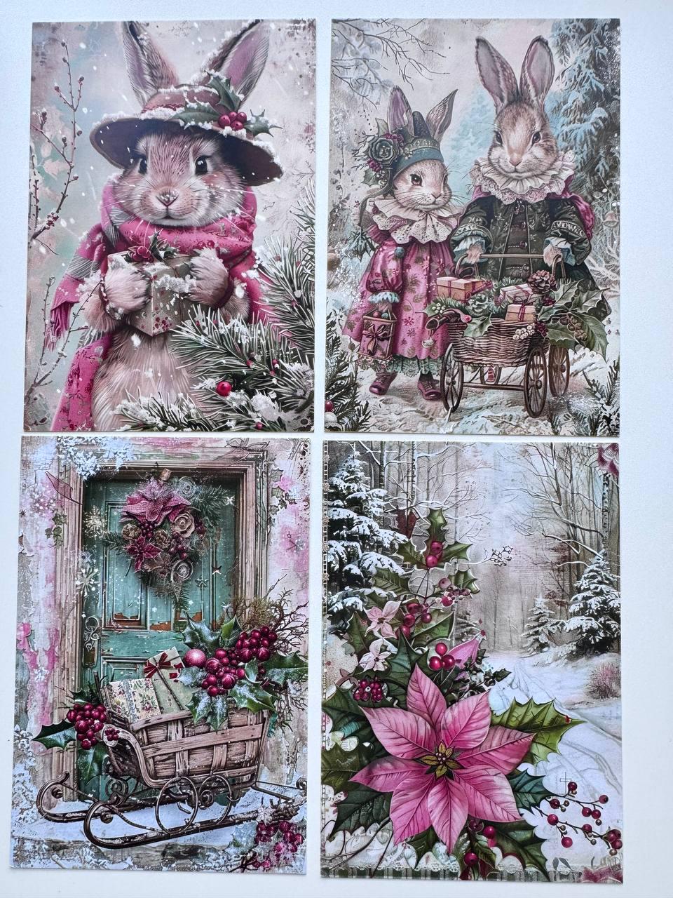Set of 20 Christmas Postcards, Santa Claus & Festive Art Cards, 10 x 14.5 cm, 20 Different Designs, Single-Sided, Junk Journal