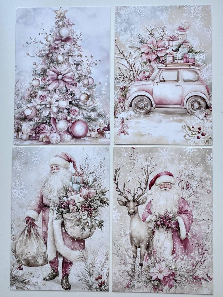 Set of 20 Pink Christmas Postcards, Winter Wonderland & Snowman Cards, 10 x 14.5 cm, 20 Different Designs, Single-Sided