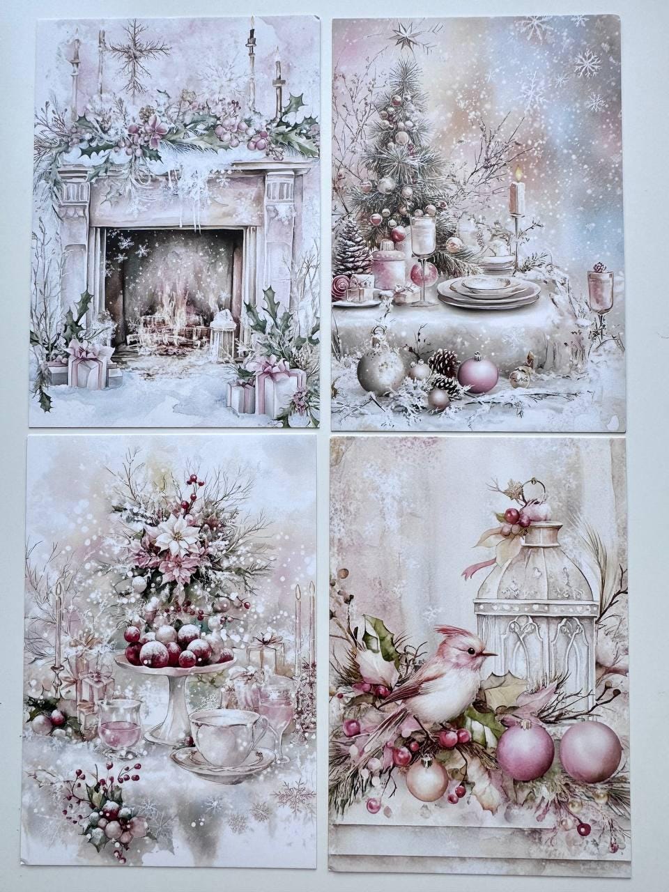 Set of 20 Pink Christmas Postcards, Winter Wonderland & Snowman Cards, 10 x 14.5 cm, 20 Different Designs, Single-Sided