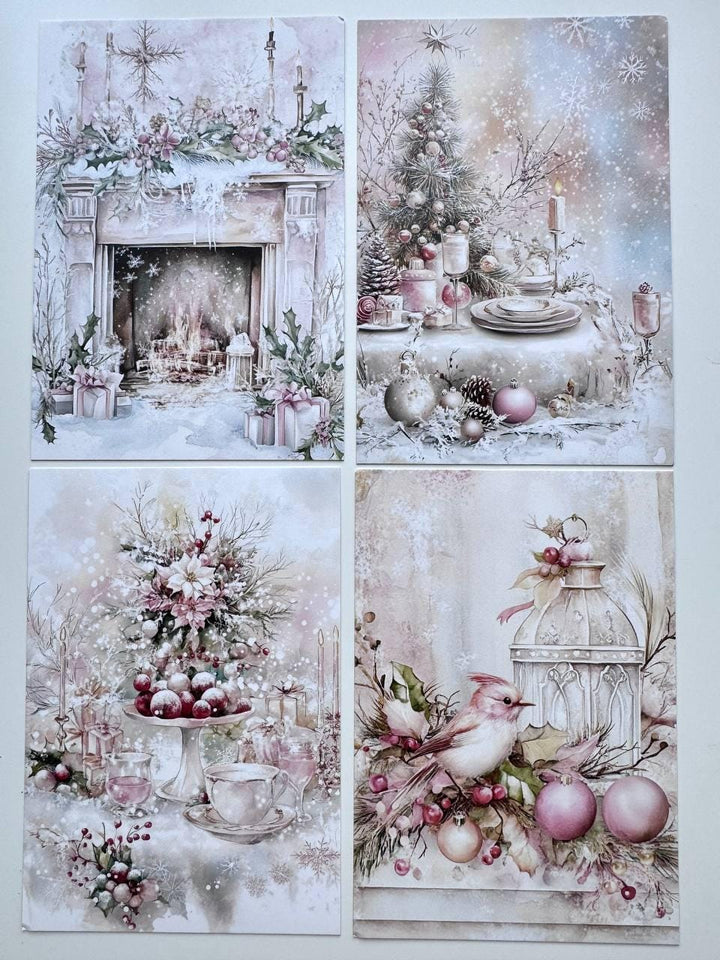 Set of 20 Pink Christmas Postcards, Winter Wonderland & Snowman Cards, 10 x 14.5 cm, 20 Different Designs, Single-Sided
