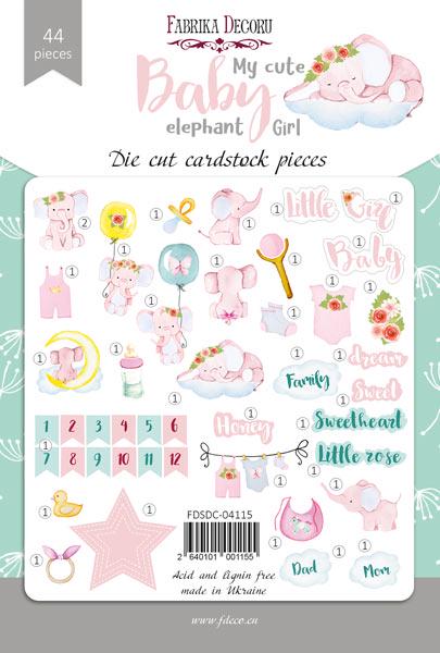 44 Baby Girl Elephant Die Cuts, Pink Baby Ephemera, New Baby Scrapbook, NOT Stickers, No Adhesive, Card Making & Junk Journal
