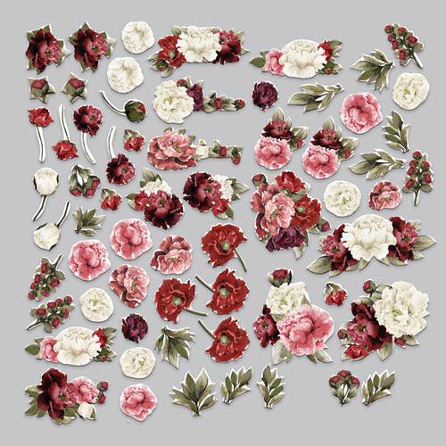 63 Peony Flower Die Cuts, Burgundy Pink Floral Ephemera, Cardstock Flowers, NOT Stickers, No Adhesive, Junk Journal Supplies