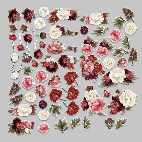 63 Peony Flower Die Cuts, Burgundy Pink Floral Ephemera, Cardstock Flowers, NOT Stickers, No Adhesive, Junk Journal Supplies