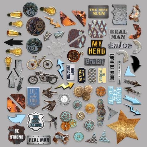 77 Grunge Mechanics Die Cuts, Steampunk Gears & Motorbike Ephemera, Masculine Scrapbooking, NOT Stickers, No Adhesive